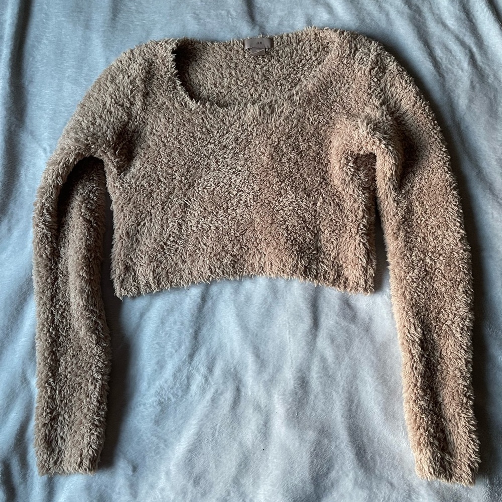 H&M Soft&cozy Tan Crew Neck Cropped Sweater